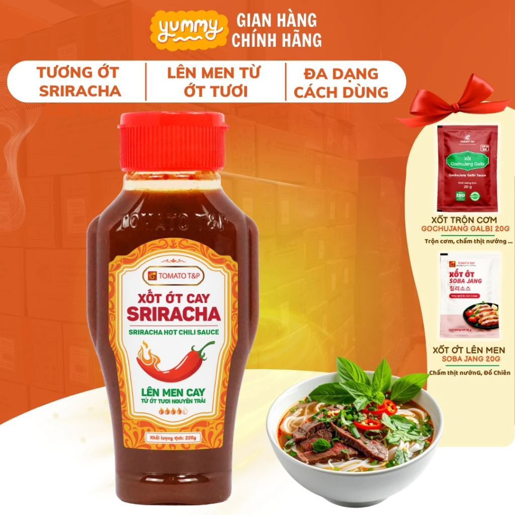 Tương ớt Sriracha Tomato T&P 220g, Tương Ớt Chấm Gà Rán, Tương Ớt Phở, Dùng Chung Với Món Nước - XOC36