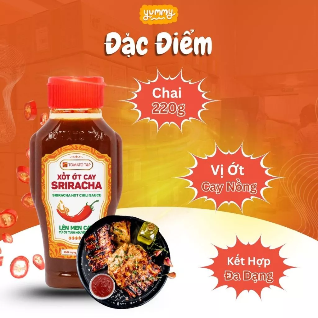 Tương ớt Sriracha Tomato T&P 220g, Tương Ớt Chấm Gà Rán, Tương Ớt Phở, Dùng Chung Với Món Nước - XOC36 - 2