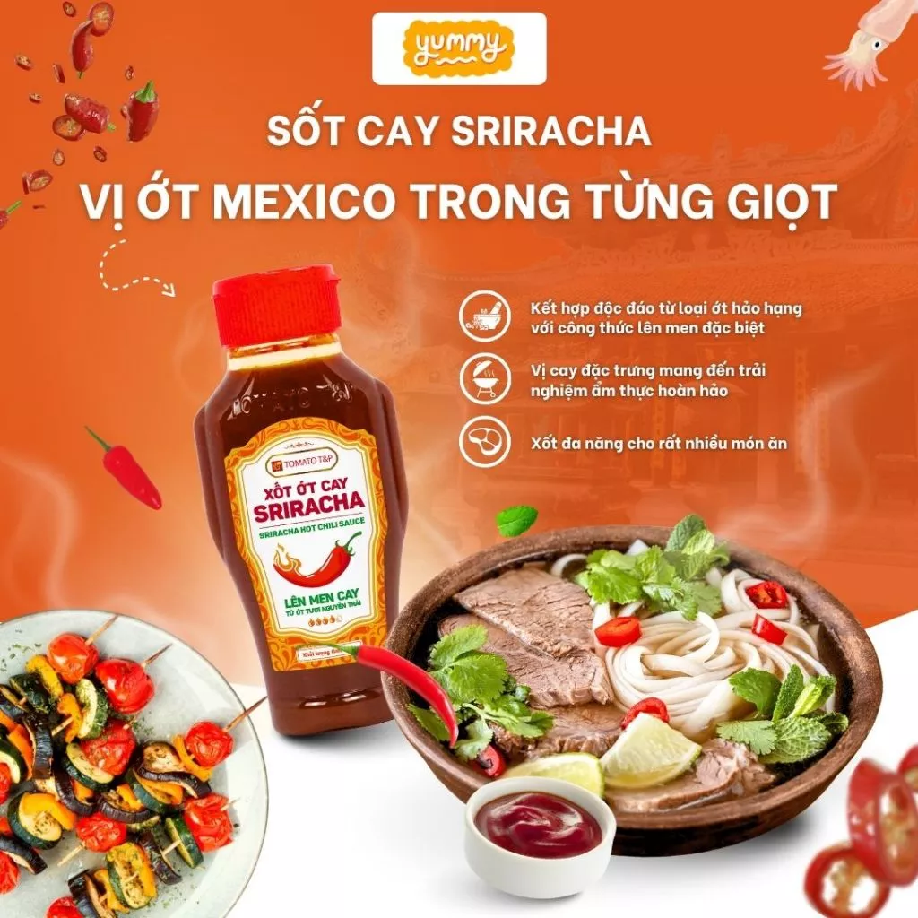 Tương ớt Sriracha Tomato T&P 220g, Tương Ớt Chấm Gà Rán, Tương Ớt Phở, Dùng Chung Với Món Nước - XOC36 - 3
