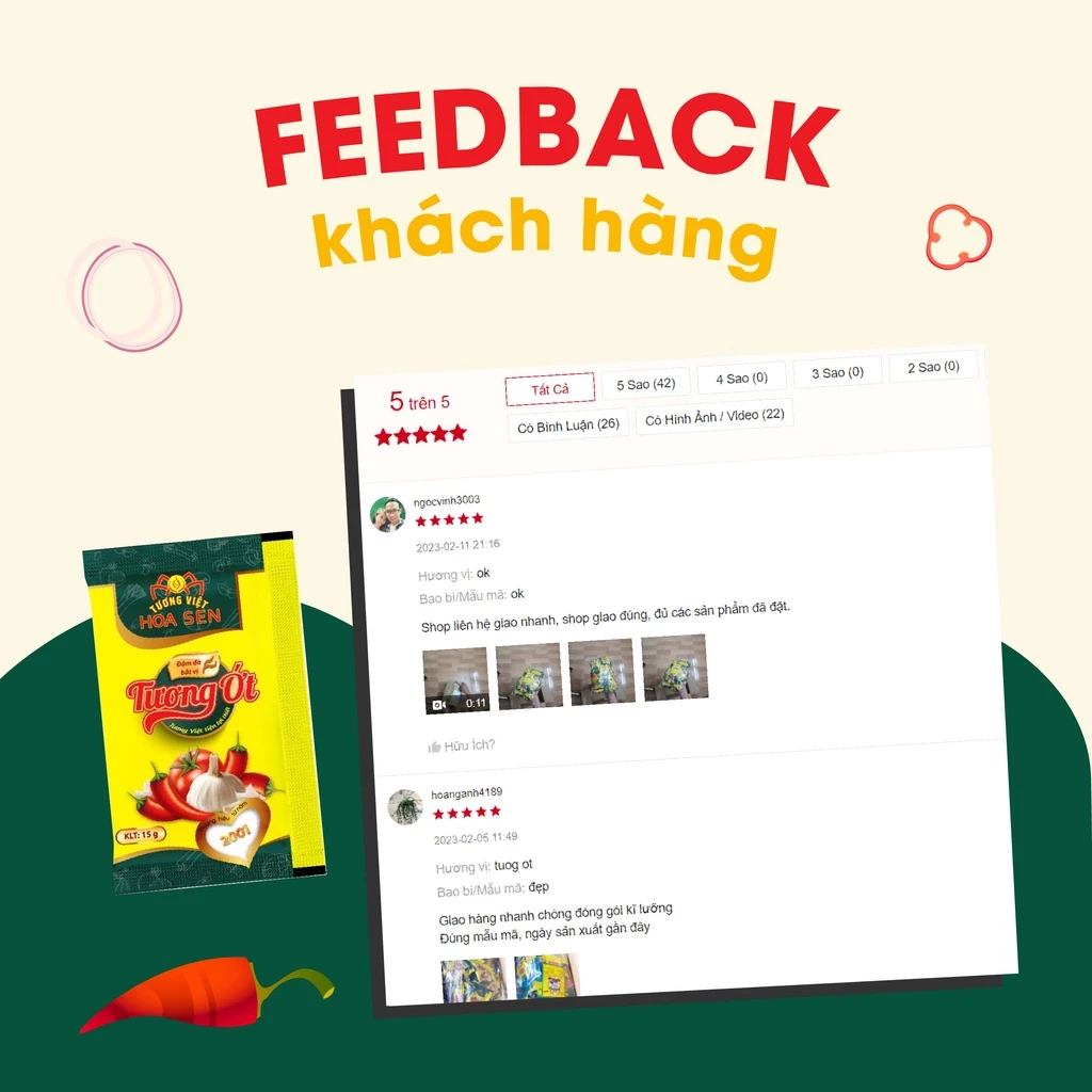 Tương Ớt Gói 15g MM/ bịch 100 gói tiện lợi -Tương Việt Hoa Sen - Đậm đà bắt vị - 3