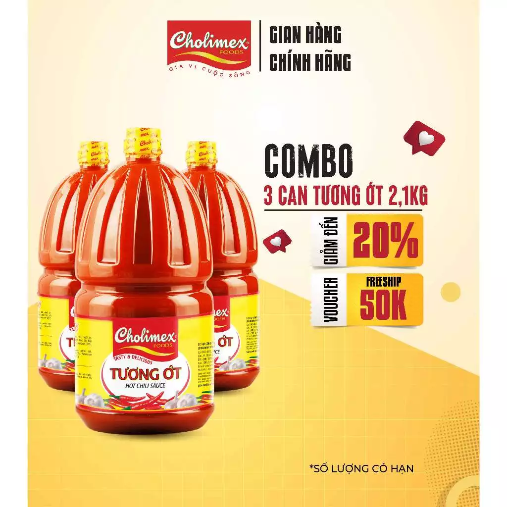 Combo 3 Chai Tương Ớt Cholimex PET 2.1kg – Ớt Tươi Nguyên Chất, Cay Ngon Đậm Đà