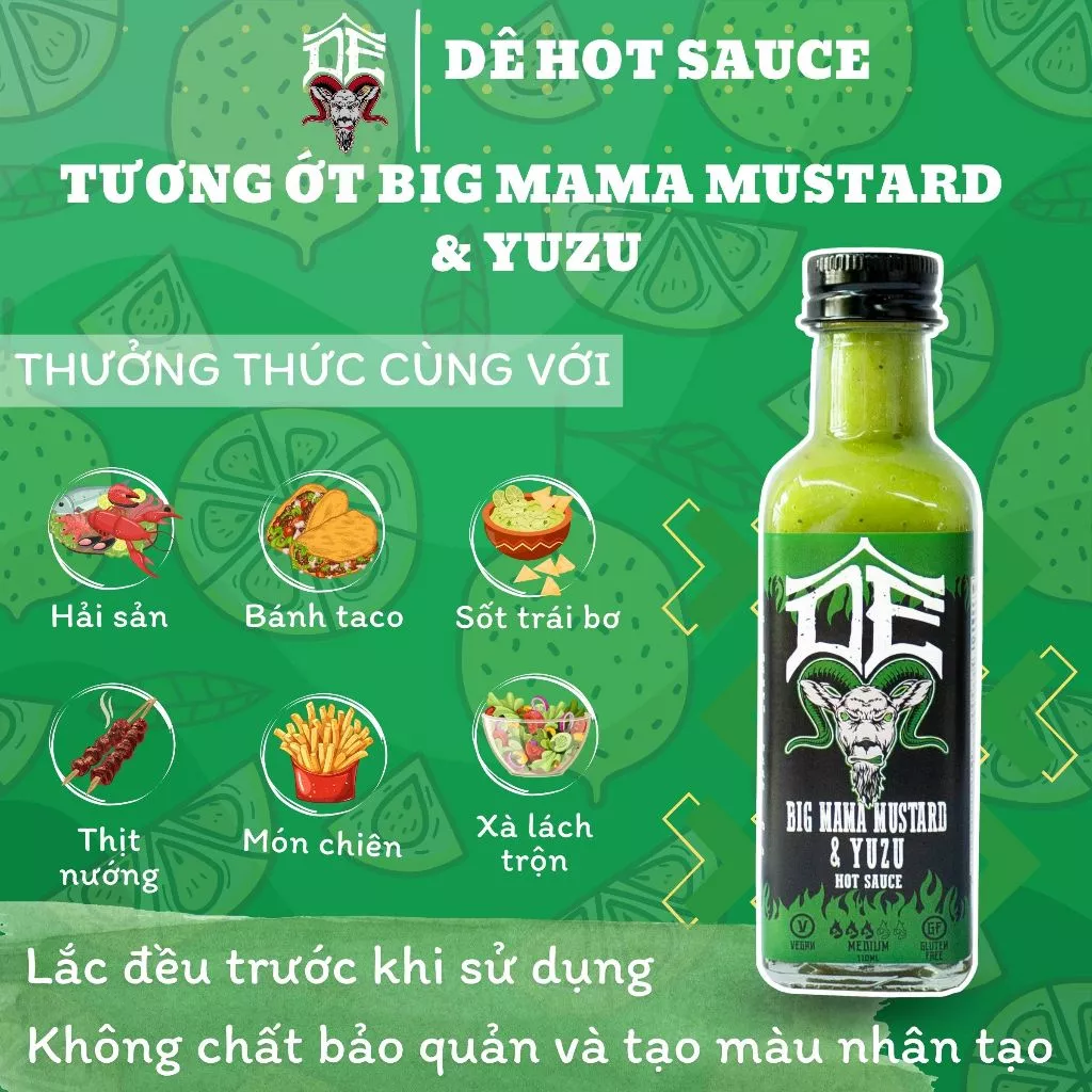 Combo 2 Tương Ớt Cay Vừa Xông Khói Tỏi Đen & Tương Ớt Big Mama Mustard Yuzu Dê Hot Sauce - 4