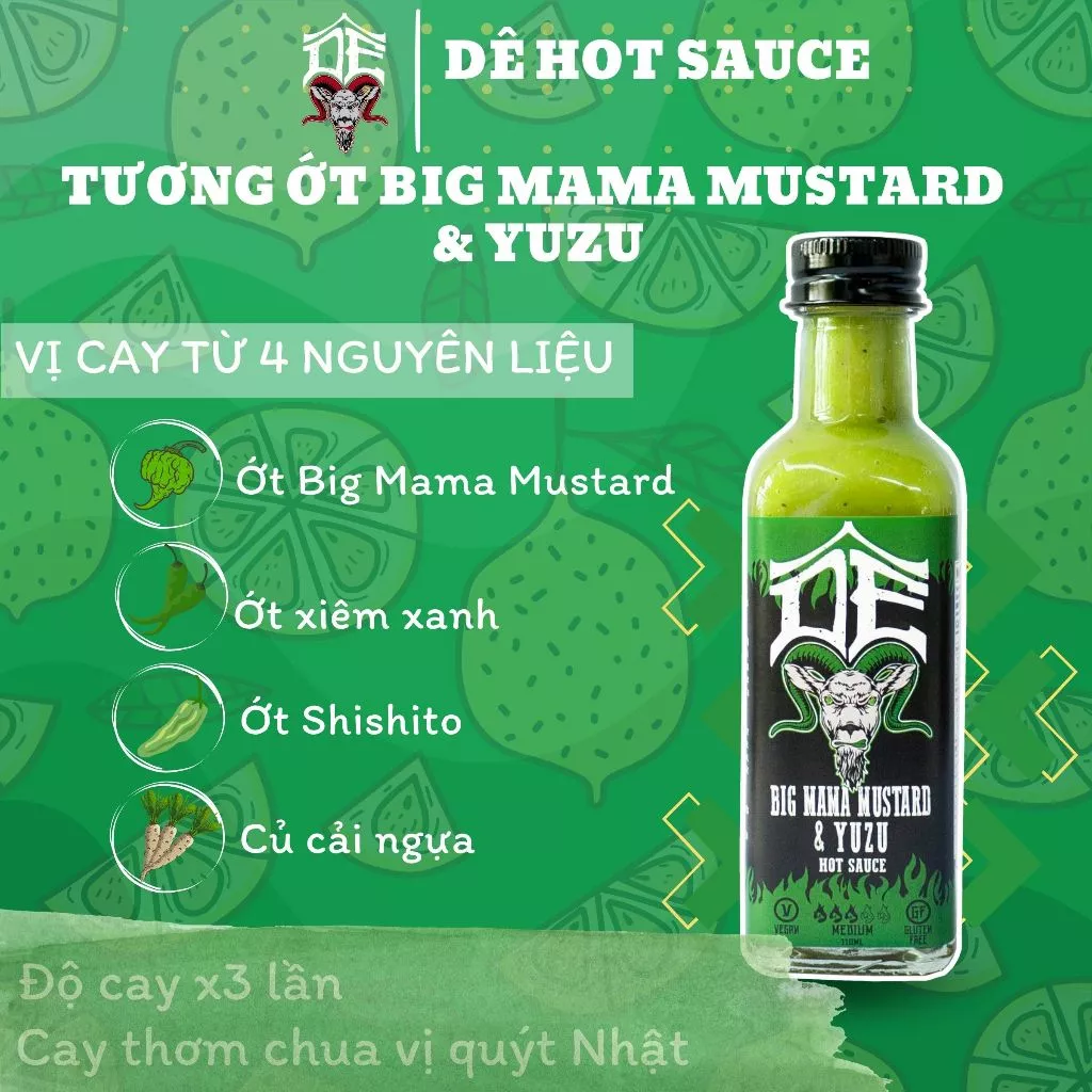 Combo 2 Tương Ớt Cay Vừa Xông Khói Tỏi Đen & Tương Ớt Big Mama Mustard Yuzu Dê Hot Sauce 250ml - 5