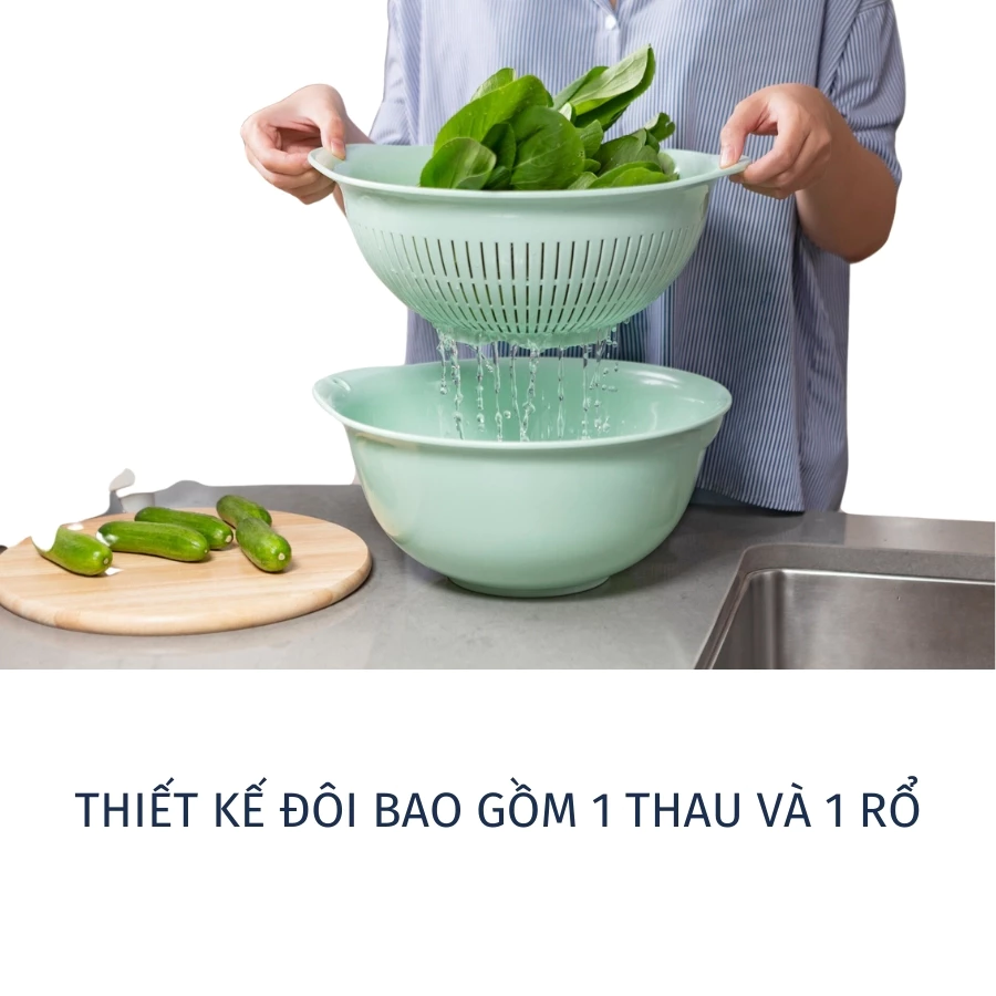 Bộ thau rổ nhựa inochi cao cấp Yoko chính hãng, rổ to kèm thau đựng rửa rau tiện lợi, an toàn, kháng khuẩn - 2