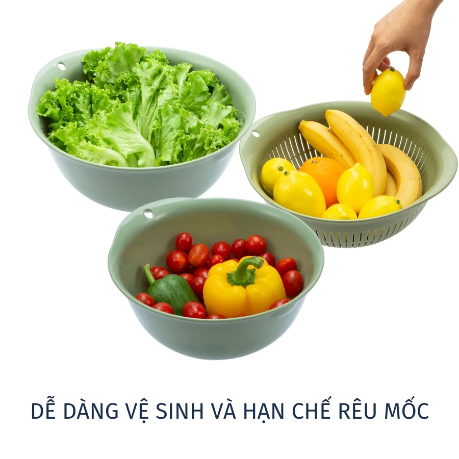 Bộ thau rổ nhựa inochi cao cấp Yoko chính hãng, rổ to kèm thau đựng rửa rau tiện lợi, an toàn, kháng khuẩn - 5
