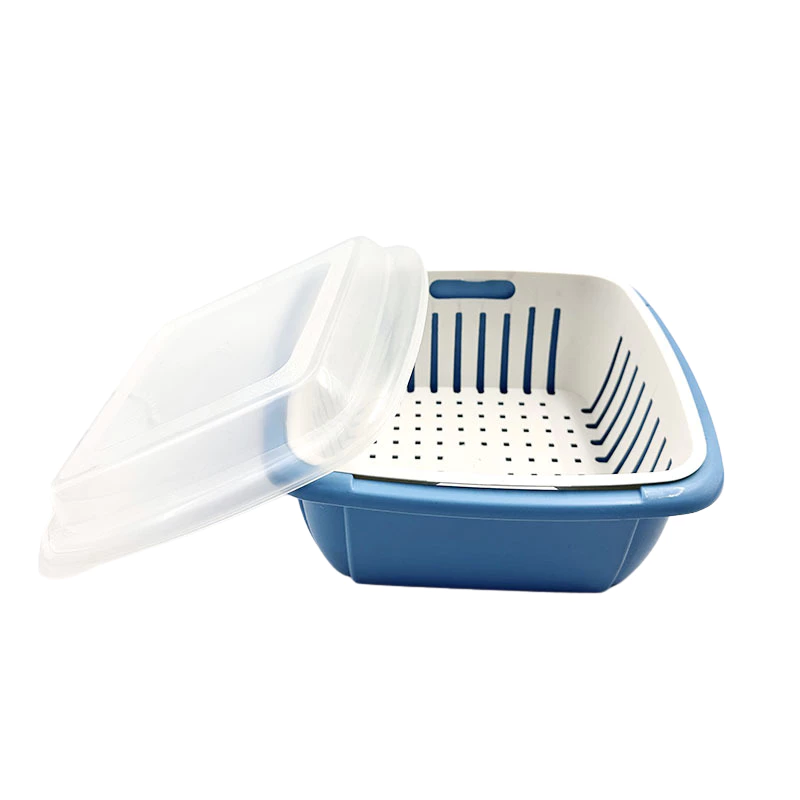 Bộ Rổ Vuông Kèm Thau Có Nắp Đậy 3in1 Đựng Hoa Quả, Rau Củ Giúp Ráo Nước Chất Liệu Nhựa PP - 4