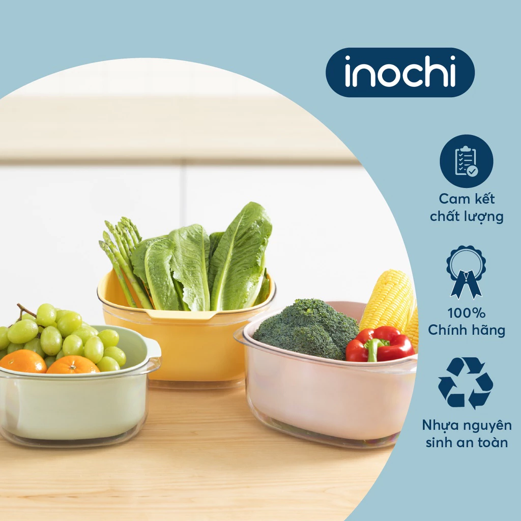 Bộ thau rổ vuông Yoko Inochi – hai lớp tiện dụng, đựng trái cây rau củ, nhựa cao cấp siêu bền đẹp - 5