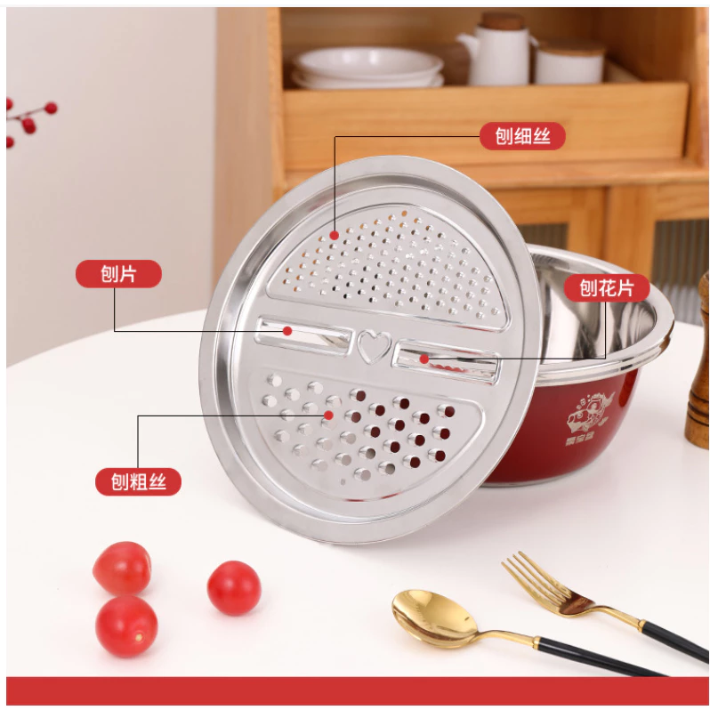 Bộ Thau (chậu) Inox -3 Món Gồm Thau size 26cm +Rổ Và Vỉ Bào Rau Củ Dày Đẹp Chắc Tiện Lợi. - 6