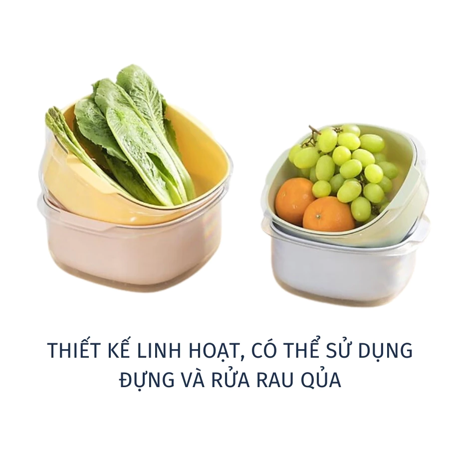 Bộ thau rổ nhựa vuông inochi Yoko chính hãng, rổ to kèm thau trong suốt đựng rửa rau tiện lợi, an toàn, kháng khuẩn - 4