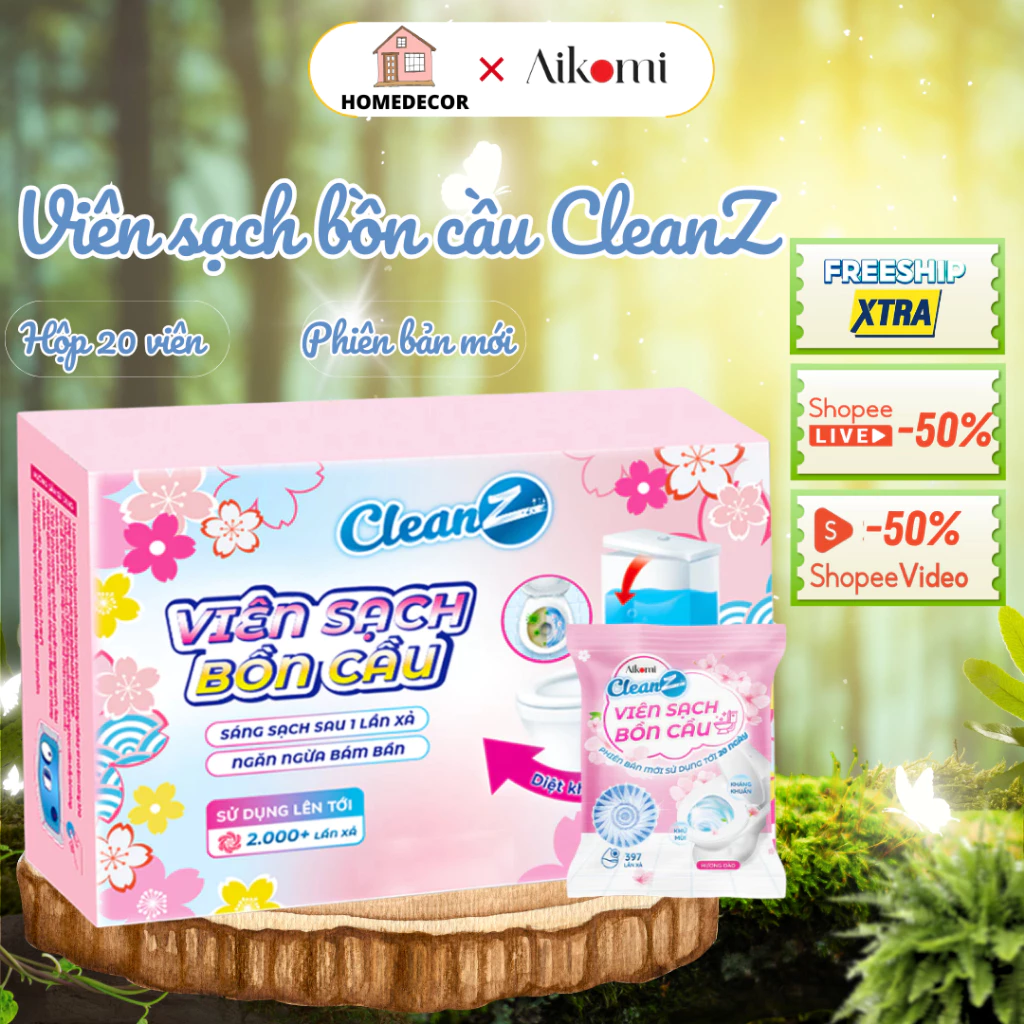 Combo 20 viên thả bồn cầu, viên làm sạch bồn cầu CleanZ, giảm mảng bám, diệt khuẩn, khử mùi hôi nhà vệ sinh