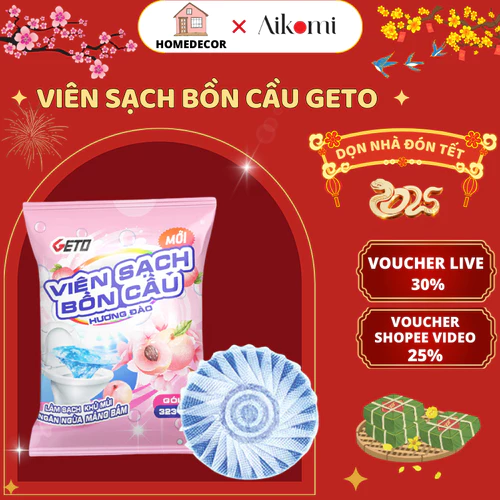 Viên sạch bồn cầu Geto, viên thả bồn cầu sạch khuẩn giảm mảng bám mảng bám khử mùi diệt vi khuẩn hương Đào