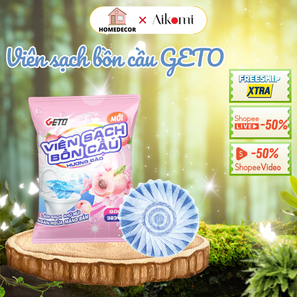 Viên sạch bồn cầu Geto, viên thả bồn cầu sạch khuẩn giảm mảng bám mảng bám khử mùi diệt vi khuẩn hương Đào - 2