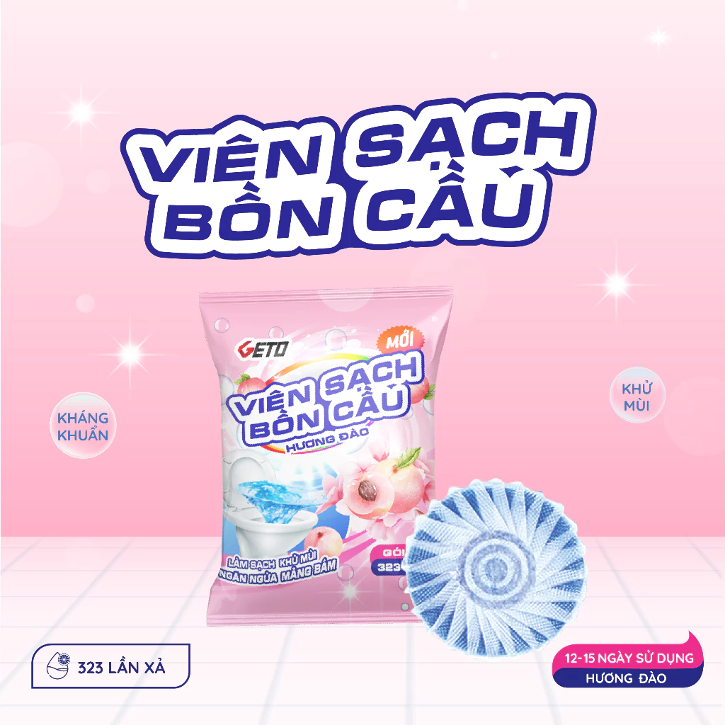 Viên sạch bồn cầu Geto, viên thả bồn cầu sạch khuẩn giảm mảng bám mảng bám khử mùi diệt vi khuẩn hương Đào - 4