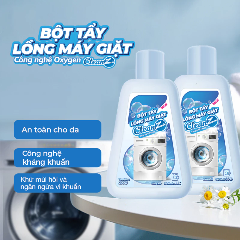 Bột tẩy lồng giặt CleanZ giúp làm sạch cặn bẩn, nấm mốc và vi khuẩn, công nghệ Oxygen an toàn cho da - Lọ 200g - 2