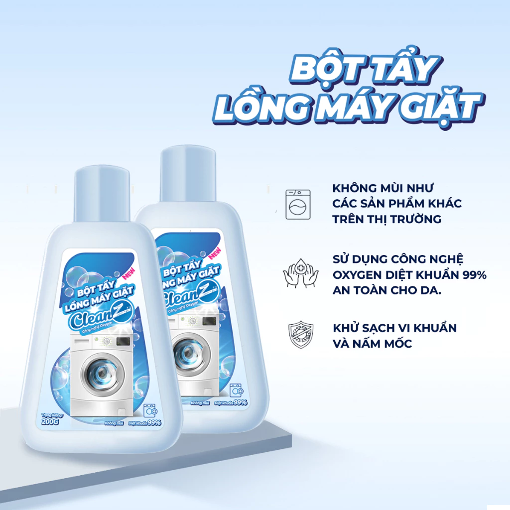 Bột tẩy lồng giặt CleanZ giúp làm sạch cặn bẩn, nấm mốc và vi khuẩn, công nghệ Oxygen an toàn cho da - Lọ 200g - 4