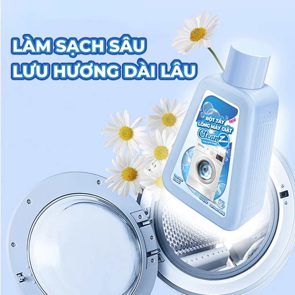 Bột tẩy lồng giặt CleanZ giúp làm sạch cặn bẩn, nấm mốc và vi khuẩn, công nghệ Oxygen an toàn cho da - Lọ 200g - 5