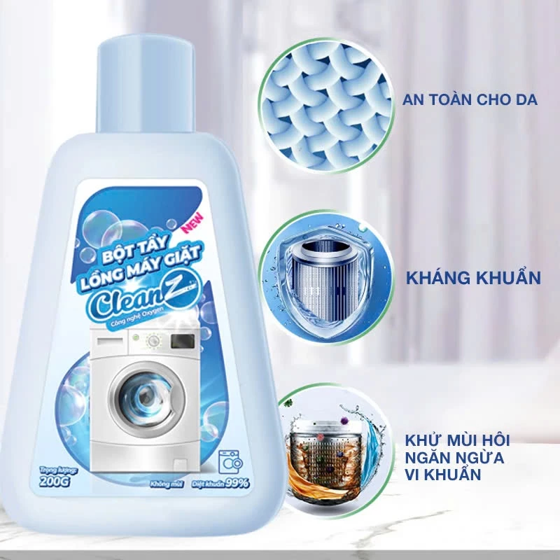 Bột tẩy lồng giặt CleanZ giúp làm sạch cặn bẩn, nấm mốc và vi khuẩn, công nghệ Oxygen an toàn cho da - Lọ 200g - 6