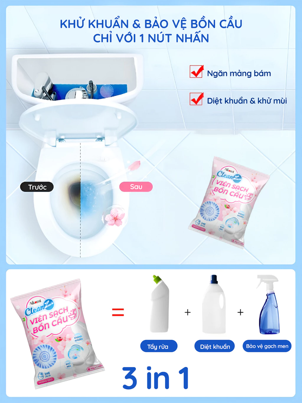 Combo 12 viên thả bồn cầu, viên làm sạch bồn cầu CleanZ, giảm mảng bám, diệt khuẩn, khử mùi hôi nhà vệ sinh - 4