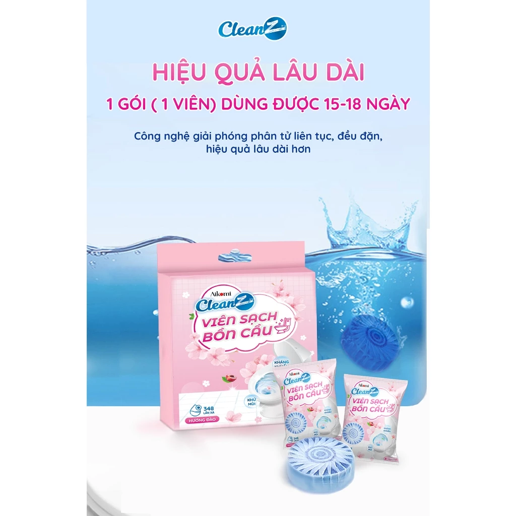Viên thả bồn cầu 3in1 CleanZ, Viên tẩy rửa bồn cầu, bồn nhà vệ sinh khử mùi, sạch mảng bám (Hương Đào)