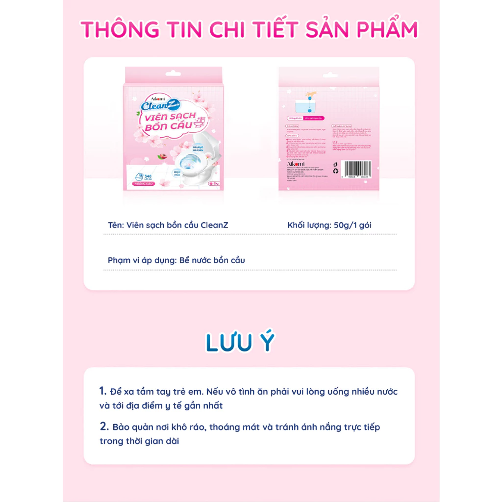 Viên thả bồn cầu 3in1 CleanZ, Viên tẩy rửa bồn cầu, bồn nhà vệ sinh khử mùi, sạch mảng bám (Hương Đào) - 3
