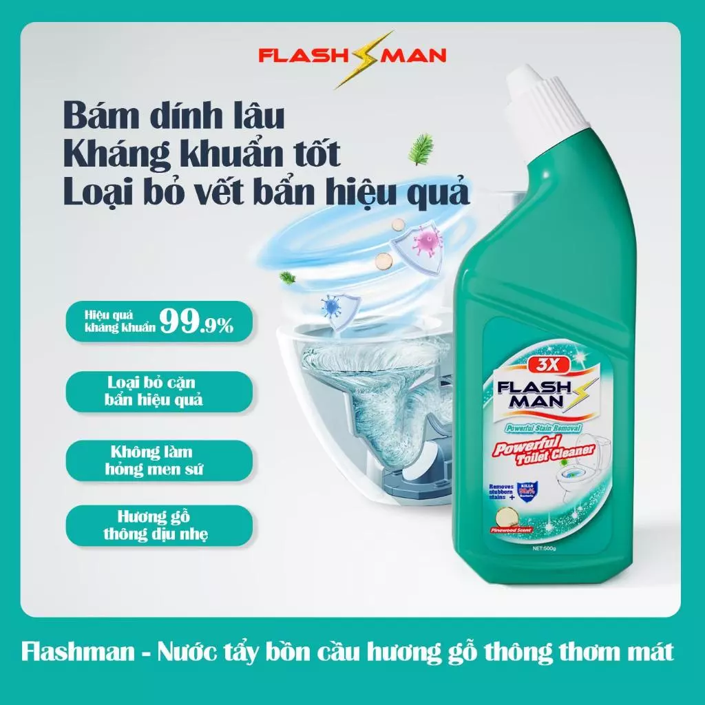 [COMBO 3 CHAI] Nước Tẩy Bồn Cầu Flashman 500g – Diệt Khuẩn 99.9% – Khử Mùi, Tẩy Sạch Vết Bẩn - 2