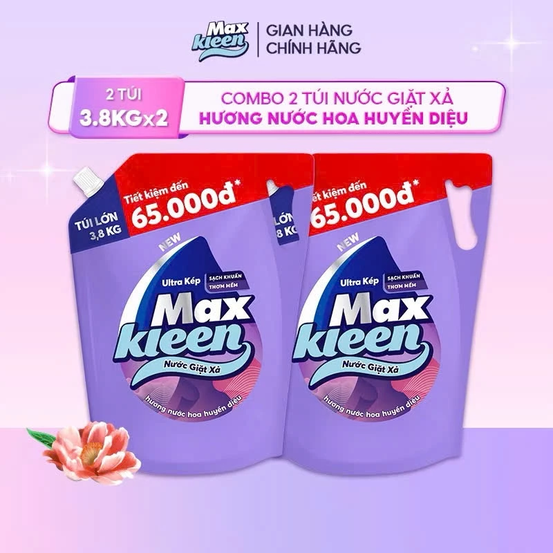 Combo 2 Túi Nước Giặt Xả MaxKleen Hương Nước Hoa Huyền Diệu và Hoa Nắng 3.8kg/Túi - 2