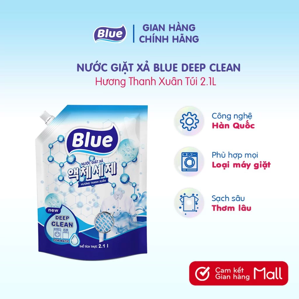 Nước Giặt Blue Hàn Quốc can/túi 2.1L hương nước hoa, thảo mộc, phấn hồng, thanh xuân - Giặt xả Sạch Sâu