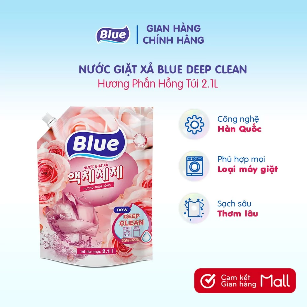 Nước Giặt Blue Hàn Quốc can/túi 2.1L hương nước hoa, thảo mộc, phấn hồng, thanh xuân - Giặt xả Sạch Sâu - 2
