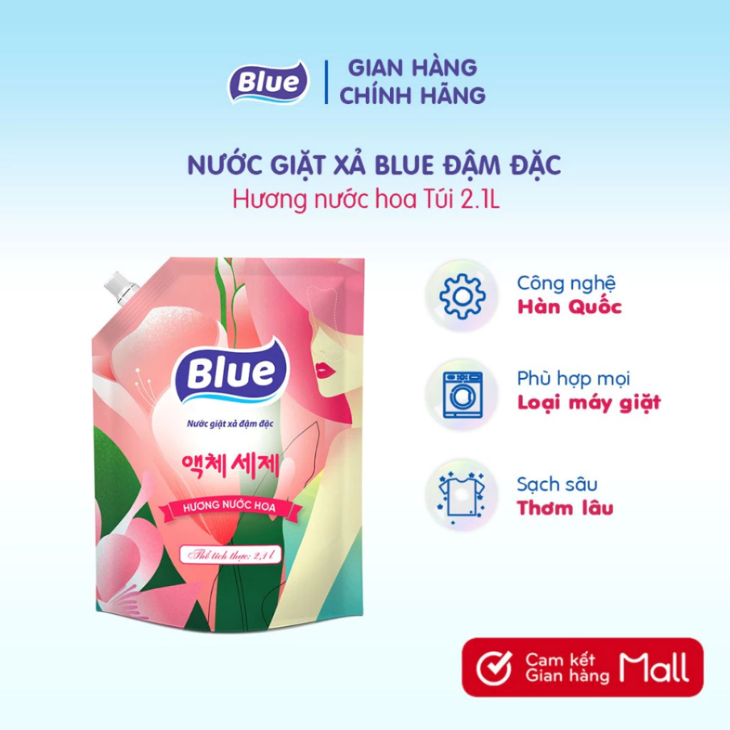 Nước Giặt Blue Hàn Quốc can/túi 2.1L hương nước hoa, thảo mộc, phấn hồng, thanh xuân - Giặt xả Sạch Sâu - 3