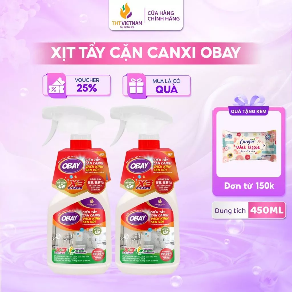 Tẩy Cặn Canxi Obay Xịt Tẩy Cặn Canxi Nhà Tắm Vách Kính Vòi Sen Bồn Rửa Nhà Vệ Sinh Gương Kính 450ML