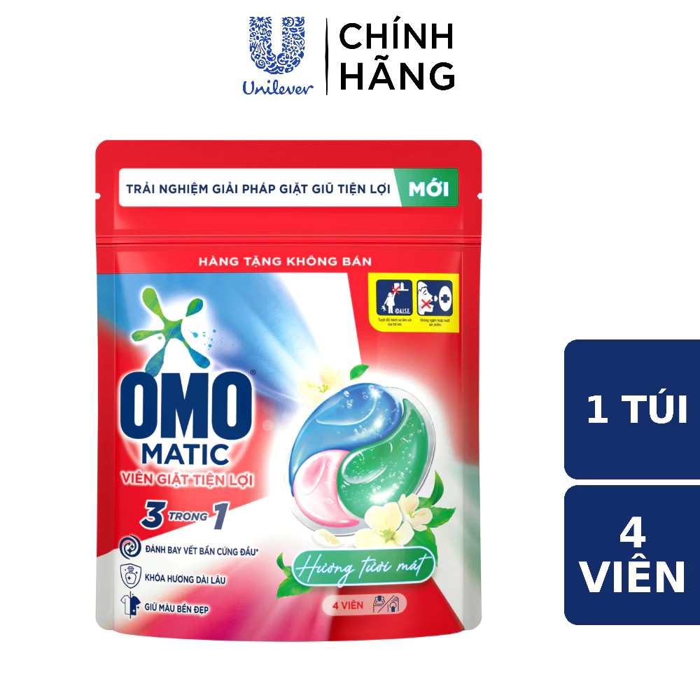[HC Gift] Túi viên giặt tiện lợi OMO 3 trong 1 (4 viên/túi) (mẫu ngẫu nhiên)