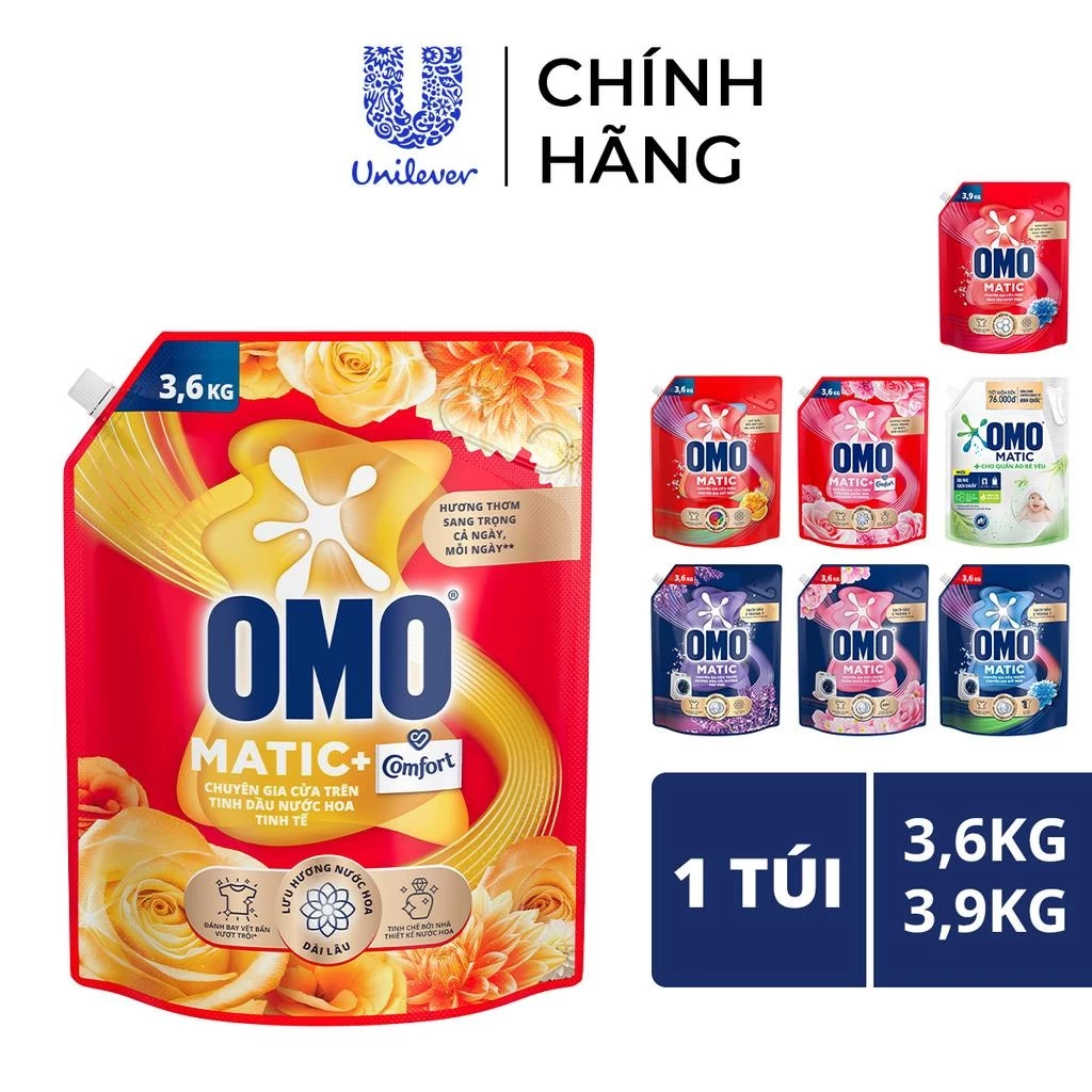 Nước Giặt OMO Matic Chính Hãng - Túi 3.6Kg/3.9Kg - Giặt Máy Hiệu Quả