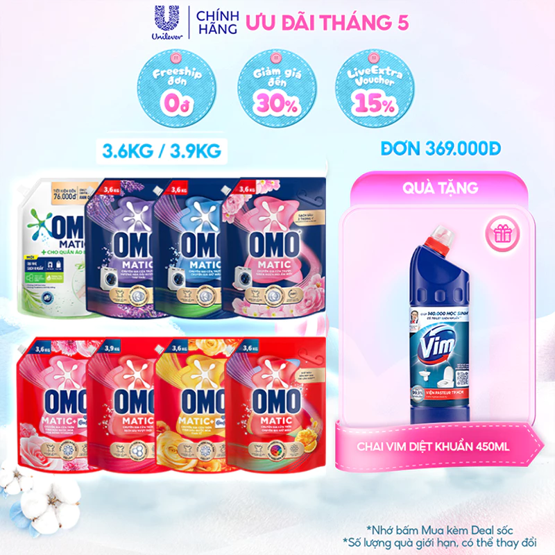 Nước Giặt OMO Matic Chính Hãng - Túi 3.6Kg/3.9Kg - Giặt Máy Hiệu Quả - 2