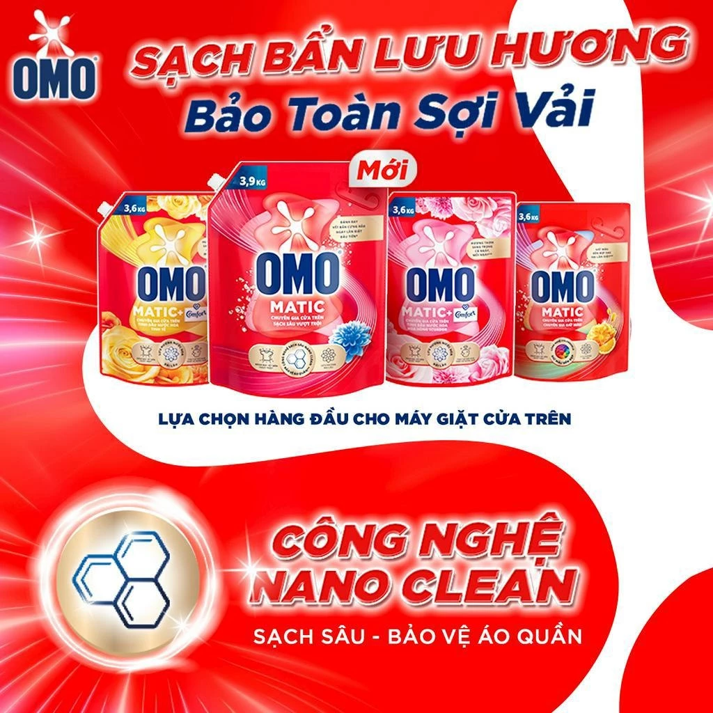 Nước Giặt OMO Matic Chính Hãng - Túi 3.6Kg/3.9Kg - Giặt Máy Hiệu Quả - 4
