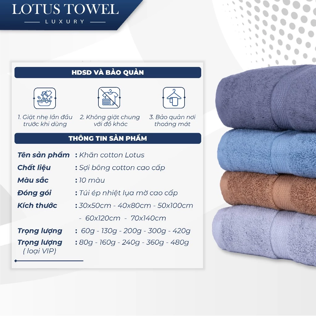 Khăn Tắm, Gội, Lau Mặt Châu Âu LOTUS 100% Cotton Mềm Mịn Thấm Hút Dùng Cho Gia Đình Spa Khách Sạn - 5
