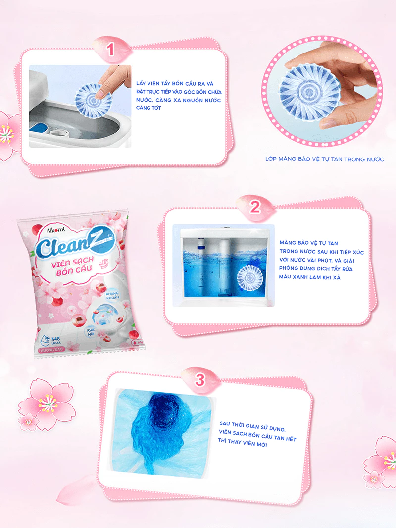 Viên thả bồn cầu CleanZ viên sạch bồn cầu khử mùi chai tẩy bồn cầu thế hệ mới tẩy sạch mảng bám, diệt vi khuẩn toilet - 5