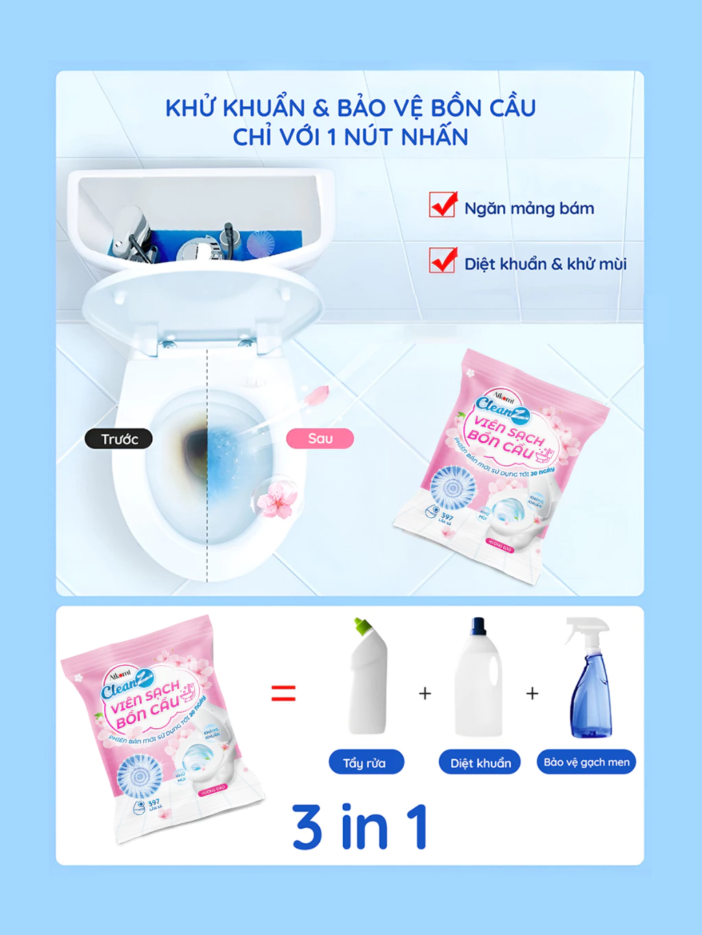 Viên thả bồn cầu CleanZ viên sạch bồn cầu khử mùi chai tẩy bồn cầu thế hệ mới tẩy sạch mảng bám, diệt vi khuẩn toilet - 6