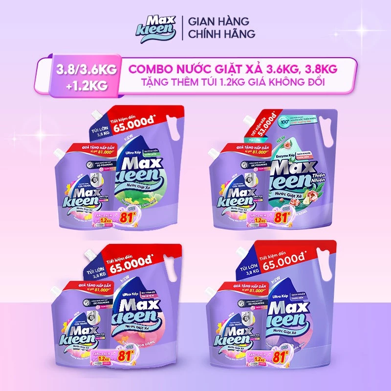[MUA 1 TẶNG 1] Túi Nước Giặt Xả MaxKleen 3.8kg/ 3.6kg + Túi Nước Giặt Xả 1.2kg Mùi ngẫu nhiên - 2
