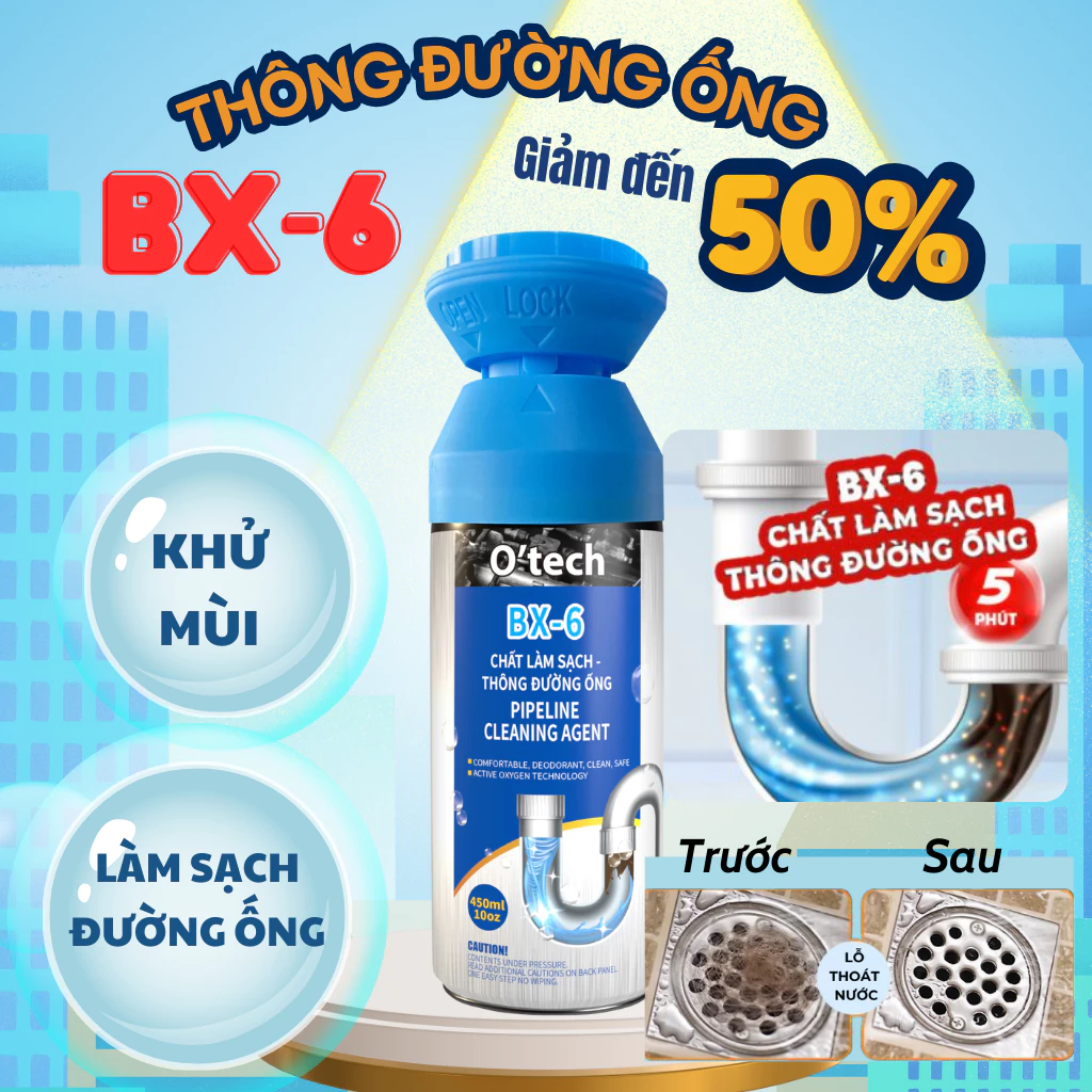 Thông tắc bồn rửa bát, thông đường ống O'TECH BX-6 (450ml) Foam cleaner, pipeline cleaning agent