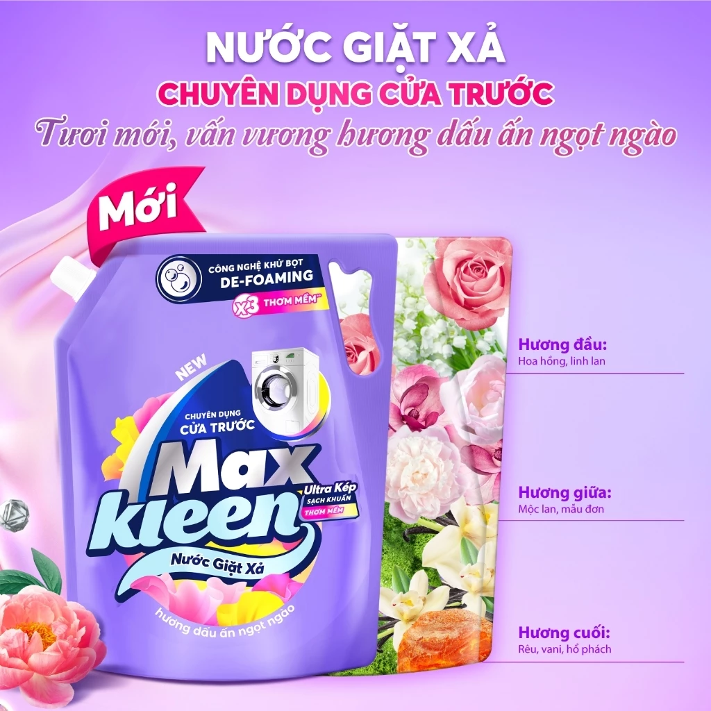 [Live New] Combo 2 Túi Nước Giặt Xả MaxKleen Cửa Trước 3.6kg Hương Nước hoa huyền diệu & Dấu ấn ngọt ngào - 5