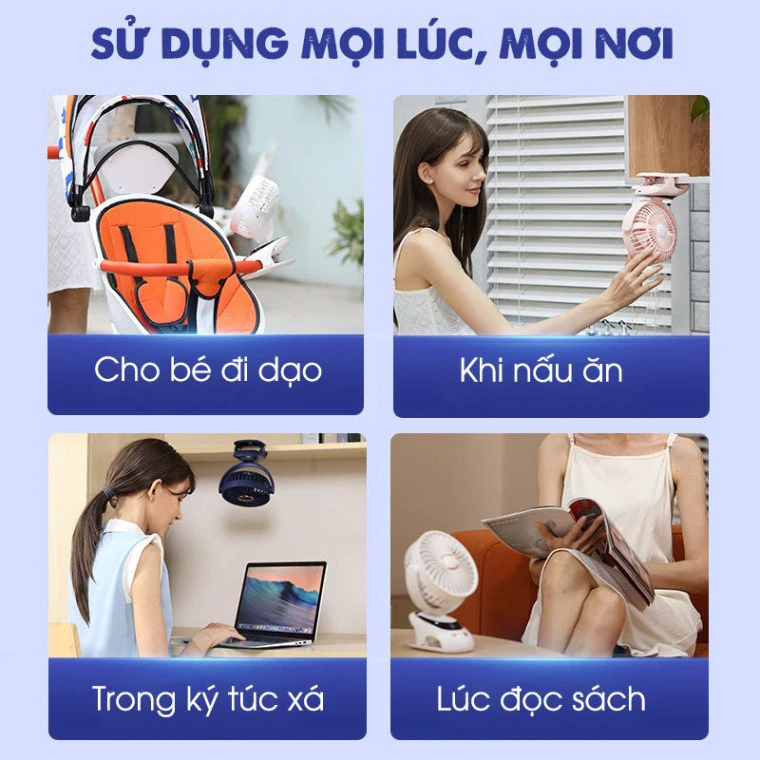 Quạt Mini Tích Hợp Đèn Ngủ Cao Cấp, Quạt kẹp Bàn Tích Điện Pin 15000 mAh - 4