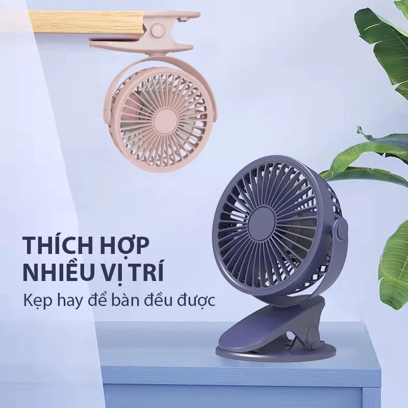 Quạt Mini Tích Hợp Đèn Ngủ Cao Cấp, Quạt kẹp Bàn Tích Điện Pin 15000 mAh - 6