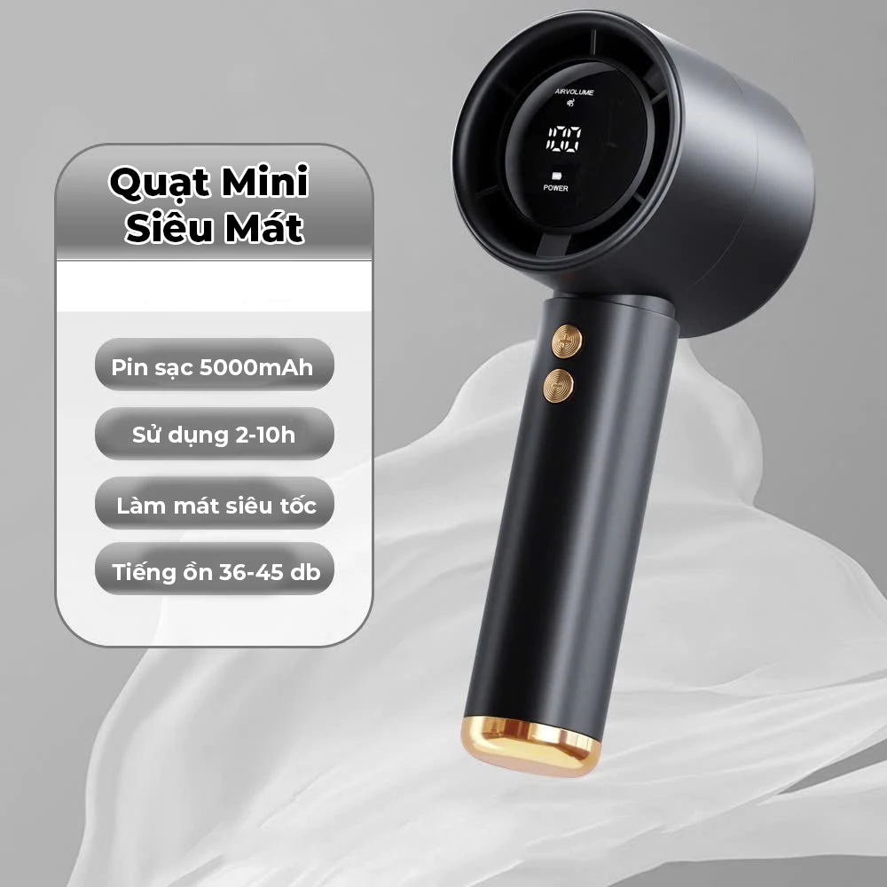 Quạt mini cầm tay M2 5000mAh di động có thể sạc gió mạnh 100 tốc độ turbo phản lực màn hình hiển thị pin tặng dây đeo - 4