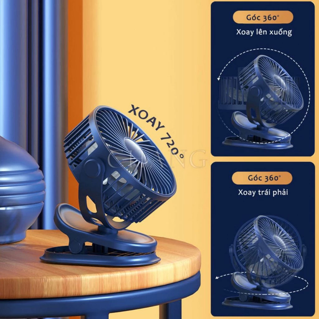 Quạt Tích Điện Mini Kẹp Bàn Văn Phòng, Đèn LED, Pin Trâu Cao Cấp – Quạt Để Bàn Tiện Dụng Sạc Type-C - 3
