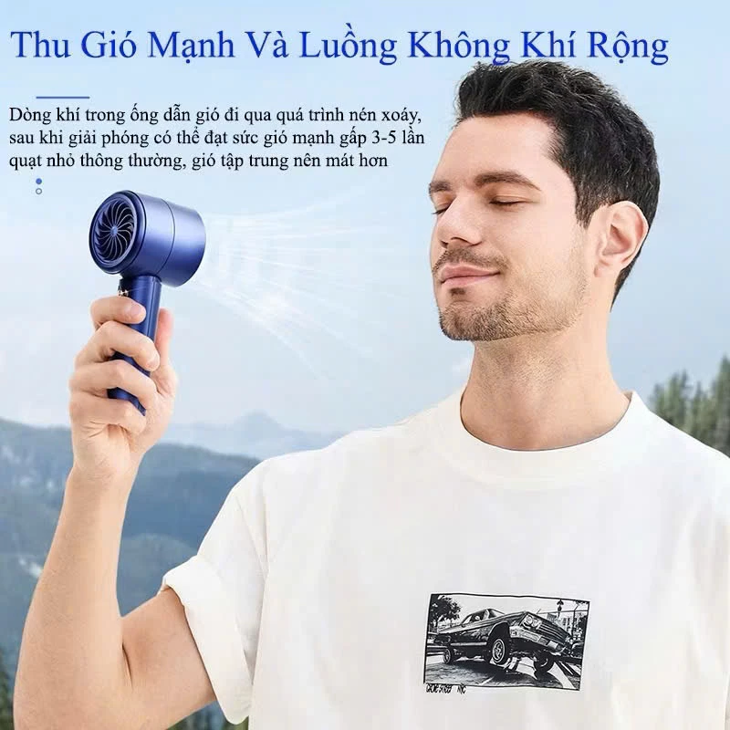 Quạt mini cầm tay M2 5000mAh di động có thể sạc gió mạnh 100 tốc độ turbo phản lực màn hình hiển thị pin - 4