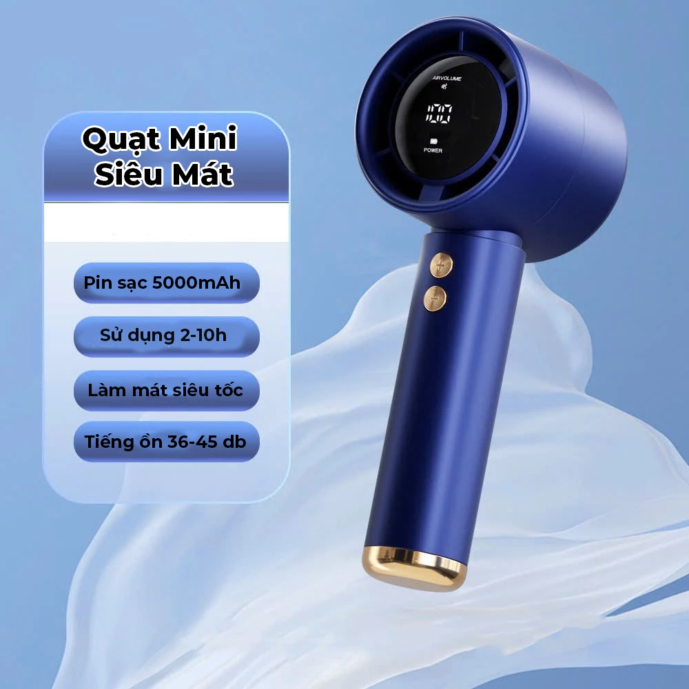 Quạt mini cầm tay M2 5000mAh di động có thể sạc gió mạnh 100 tốc độ turbo phản lực màn hình hiển thị pin - 5