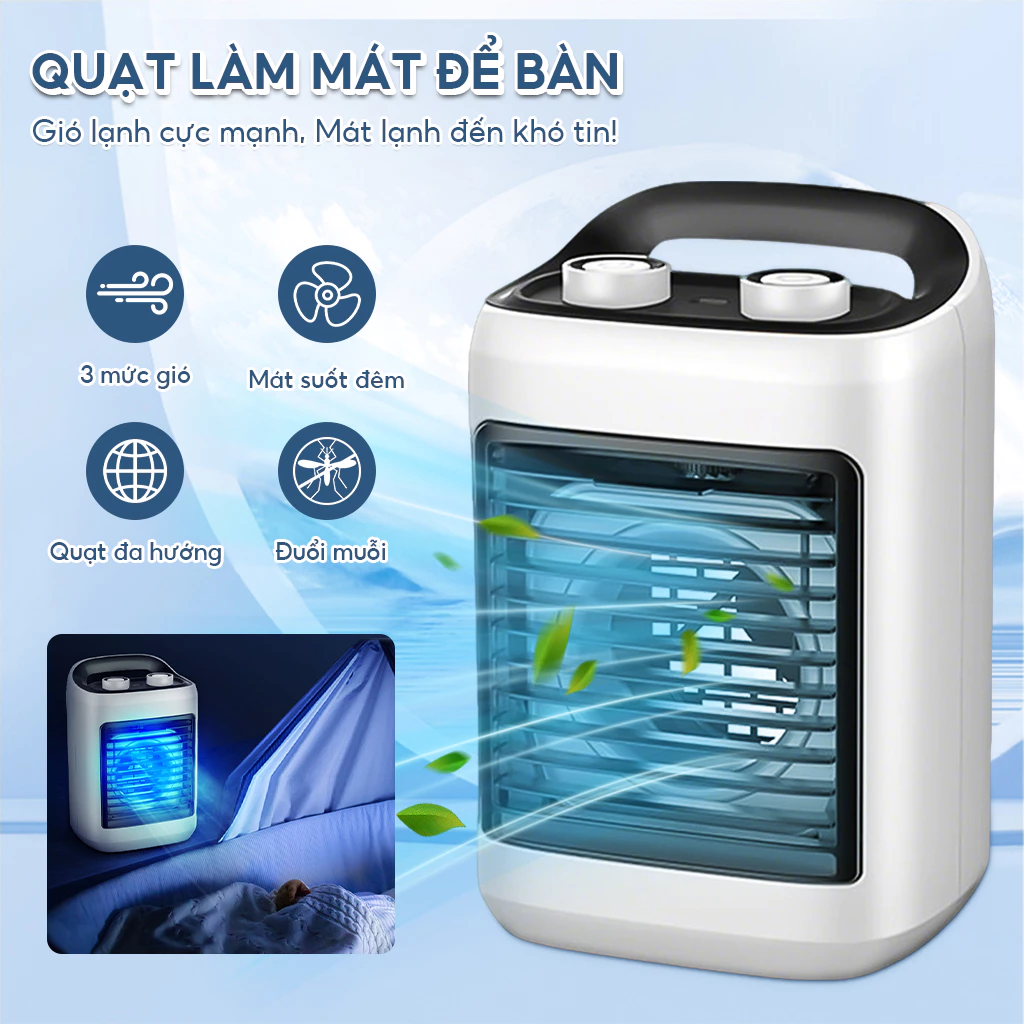 Quạt Điều Hòa Phun Sương Mini Wameli WA-99 Dung Tích 500ml 2 Tốc Độ Gió 3 Chế Độ Phun Sương, Cổng Usb Tiện Lợi