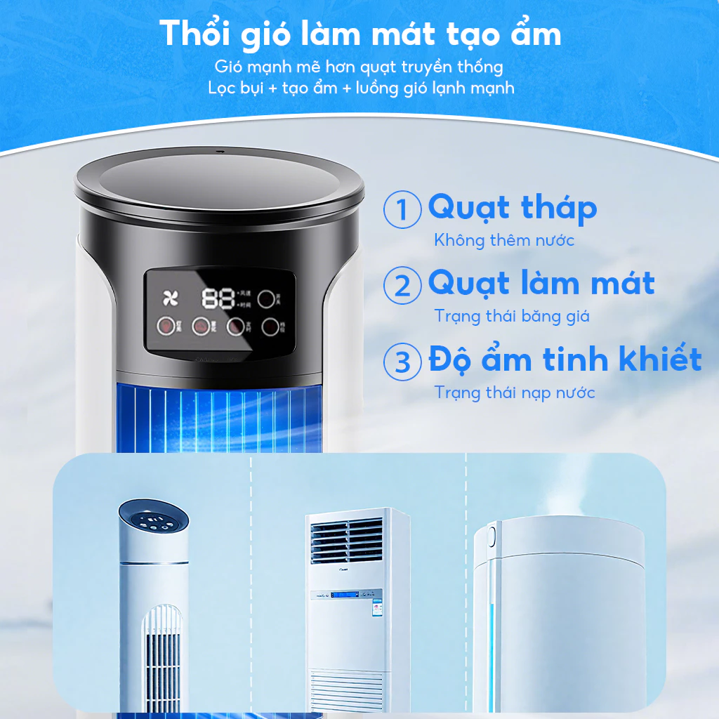 Quạt phun sương tích điện mini, quạt điều hòa hơi nước để bàn làm việc 300ml 2 tốc độ gió chế độ phun nước - 2