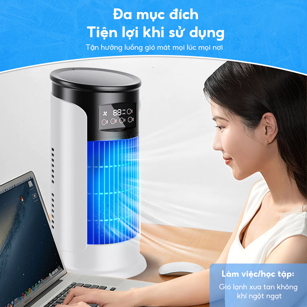 Quạt phun sương tích điện mini, quạt điều hòa hơi nước để bàn làm việc 300ml 2 tốc độ gió chế độ phun nước - 4