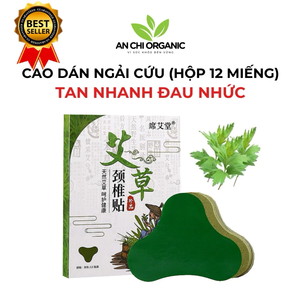 Cao Dán Ngải Cứu Giảm Đau Xương Khớp, Giảm Nhức Mỏi Cổ Vai Gáy Lưng Đầu Gối (Hộp 12 Miếng) An Chi Organic
